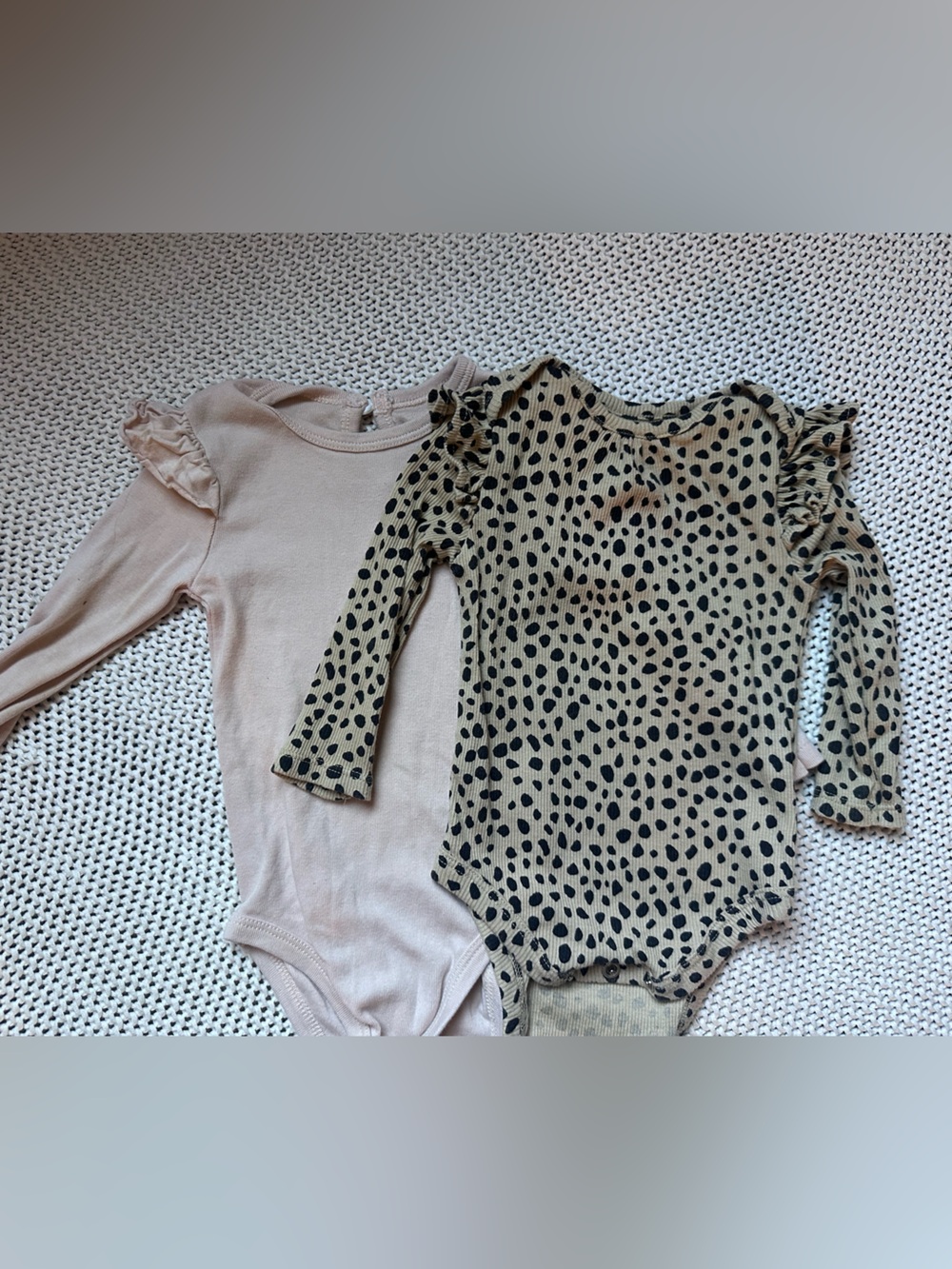 The Honest Company Long-Sleeve One-Piece Bodysuits in Beige and Leopard